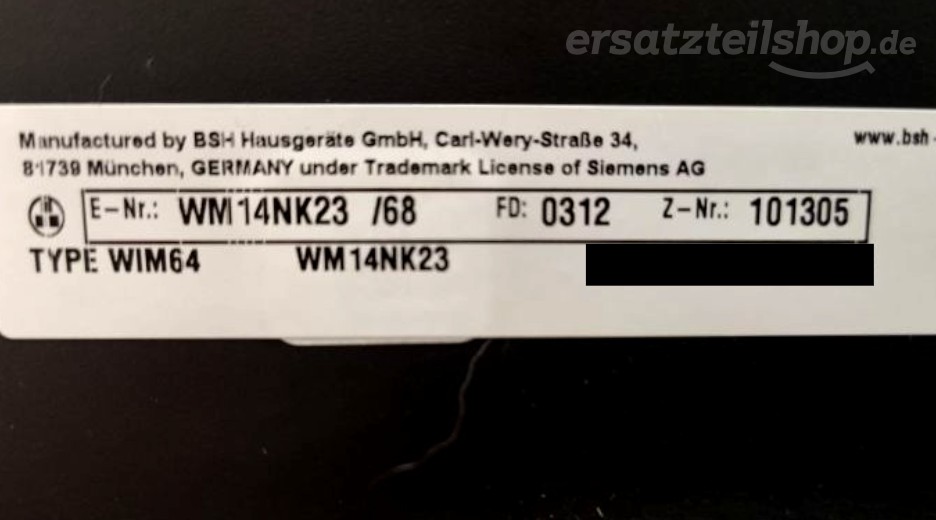 Typenschild Siemens WM14NK23/68