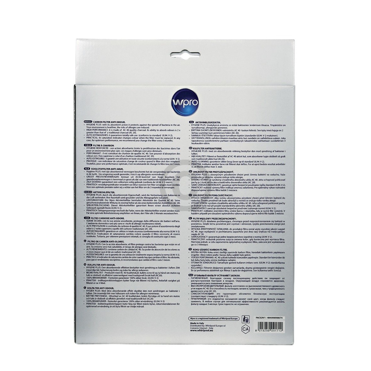 Kohlefilter Ø 196mm Wpro antibakteriell 481281718552 Wpro, Indesit Hotpoint C00090697