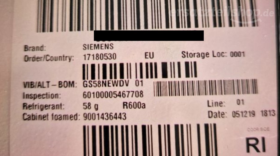 Typenschild Siemens GS58NEWDV/01