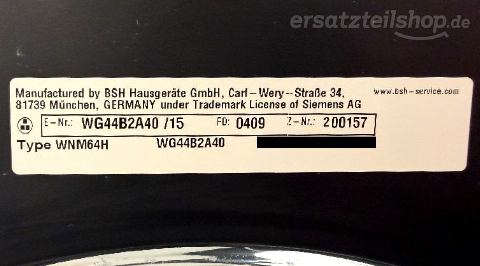 Typenschild Siemens WG44B2A40/15