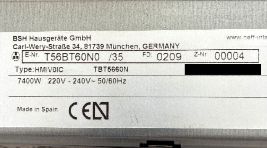 Typenschild Neff T56BT60N0/35