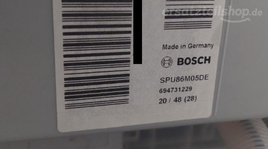 Typenschild Bosch SPU86M05DE/28