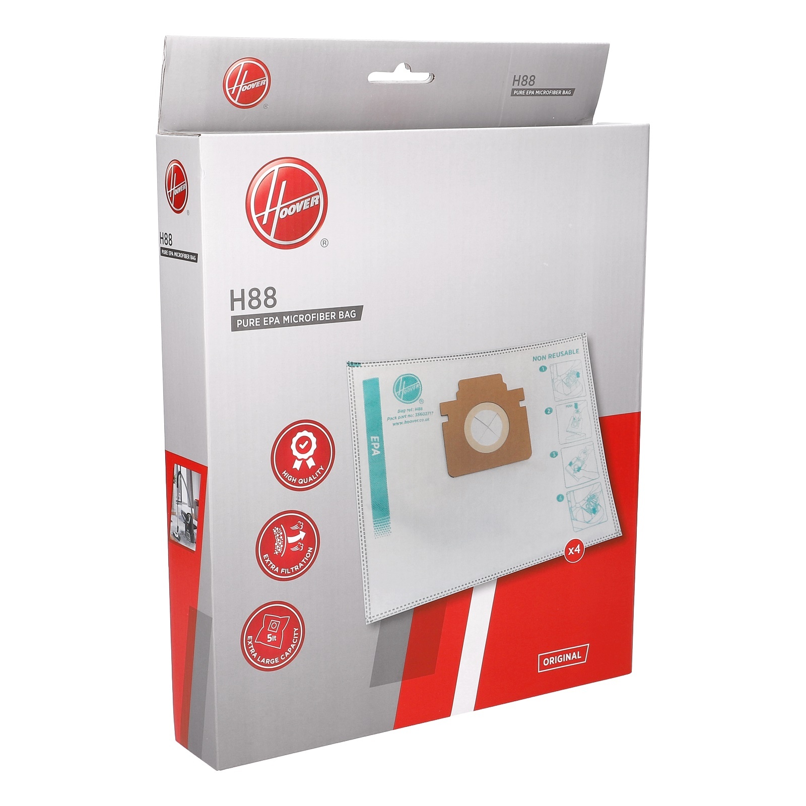 Hoover H88 Staubsaugerbeutel 35602717 für Staubsauger 4er-Pack Mikrofaser