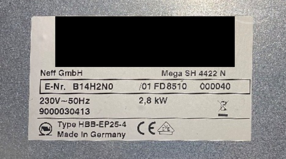 Typenschild Neff B14H2N0/01