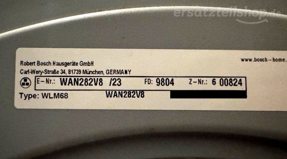 Typenschild Bosch WAN282V8/23