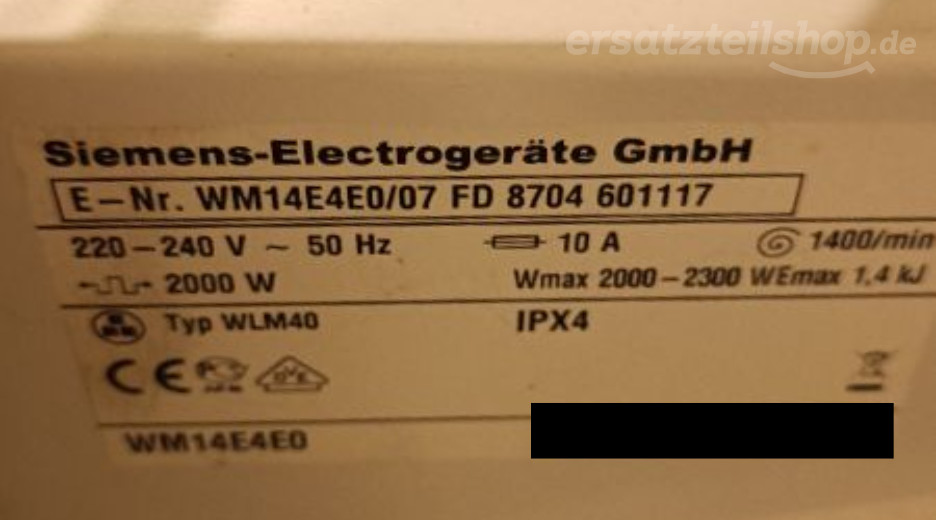 Typenschild Siemens E 14-4 E WM14E4E0/07
