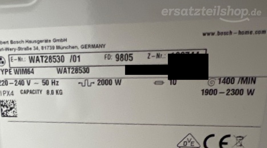 Typenschild Bosch WAT28530/01
