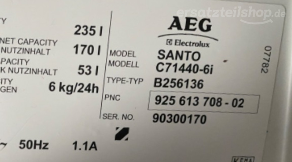 Typenschild AEG SC71440-6I 92561370802