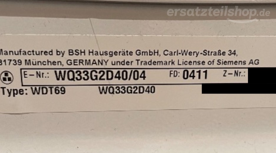 Typenschild Siemens WQ33G2D40/04