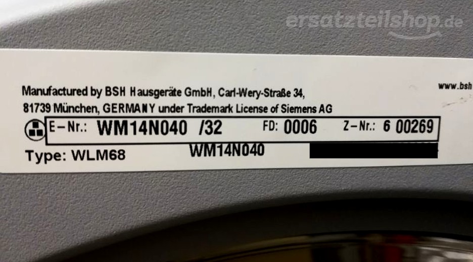 Typenschild Siemens WM14N040/32