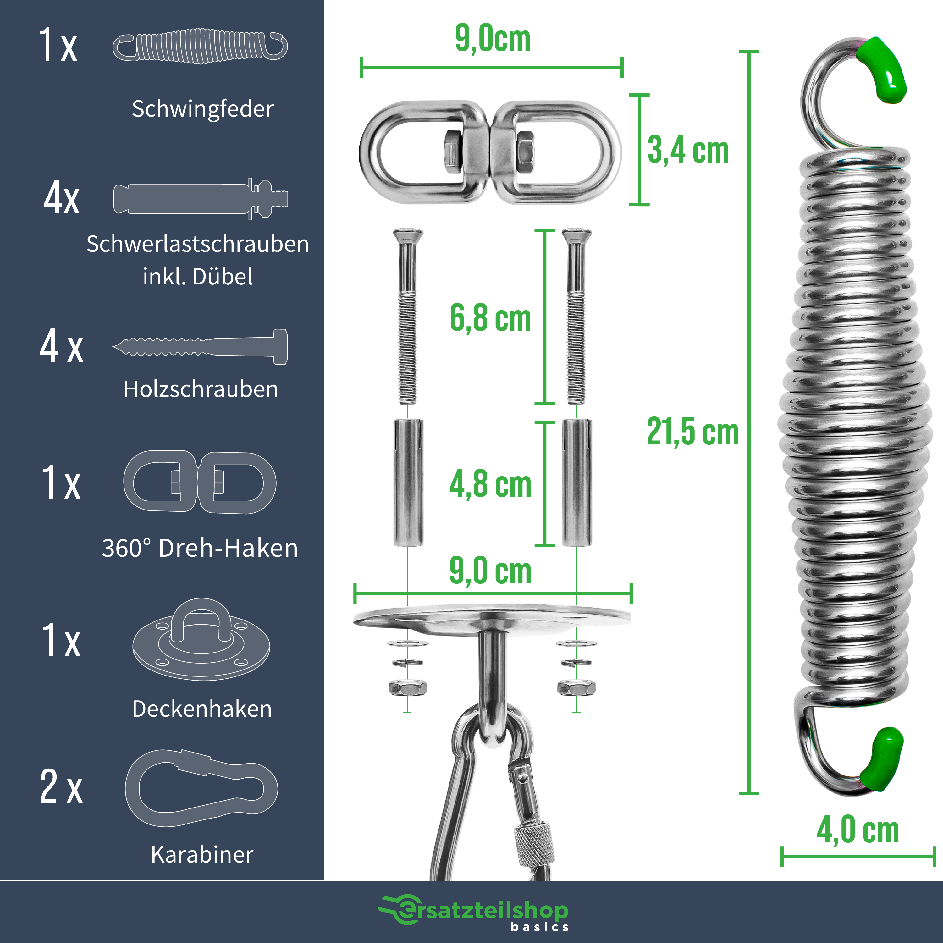 Set Aufhängung Hängesessel [13-teilig] - TÜV geprüfte Boxsack Halterung mit 150kg Tragkraft - Deckenhaken Schwerlast + Feder Hängesessel