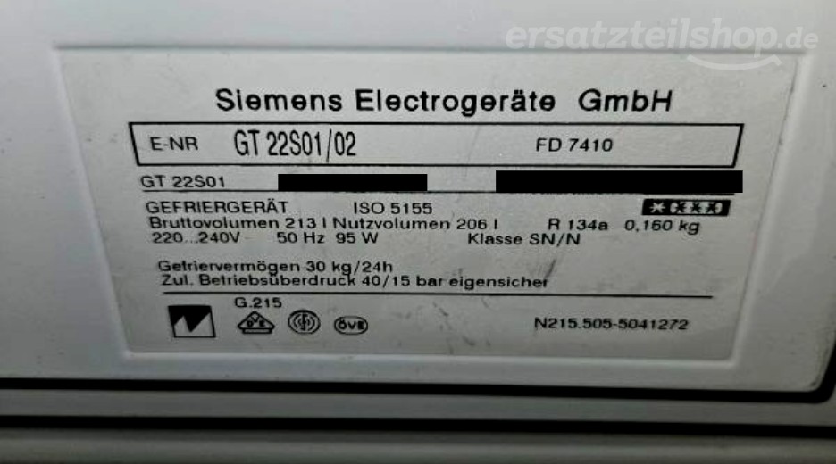 Typenschild Siemens GT22S01/02