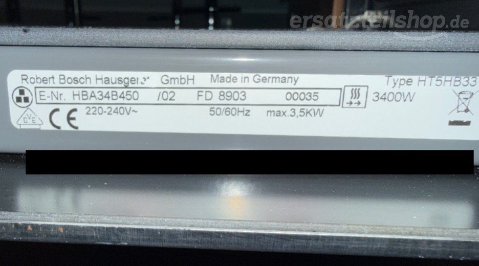 Typenschild Bosch HBA34B450/02