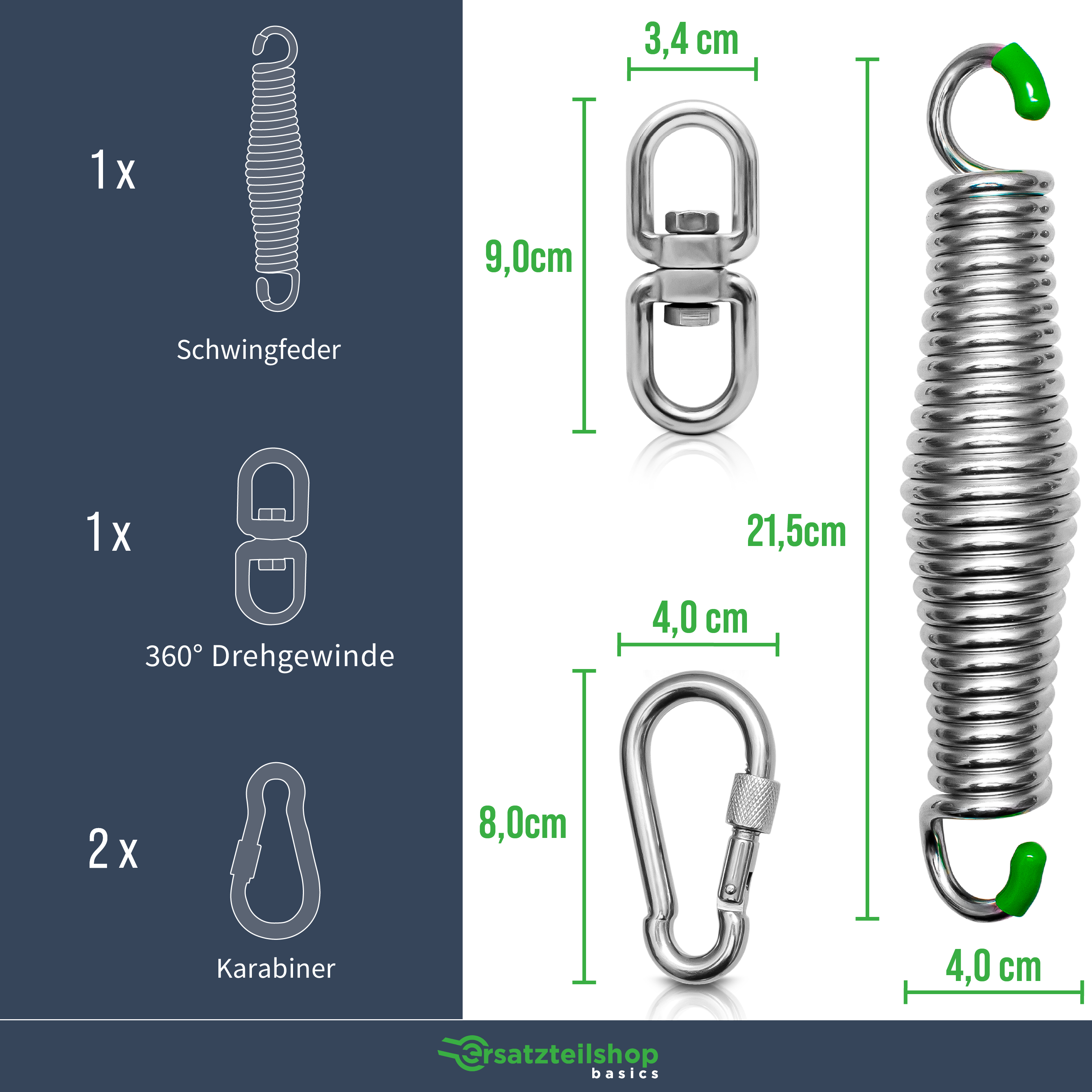 Schwingfeder für Hängesessel [4-teilig] - TÜV geprüfte Boxsack Feder mit 150kg Tragkraft - Feder Hängesessel aus Edelstahl 360° rotierbar 