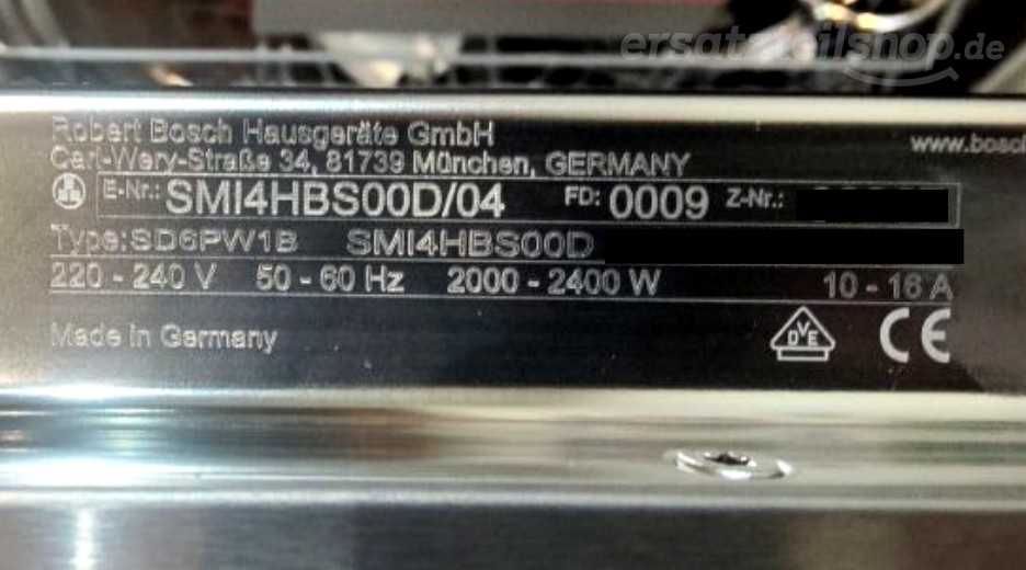 Typenschild Bosch SMI4HBS00D/04