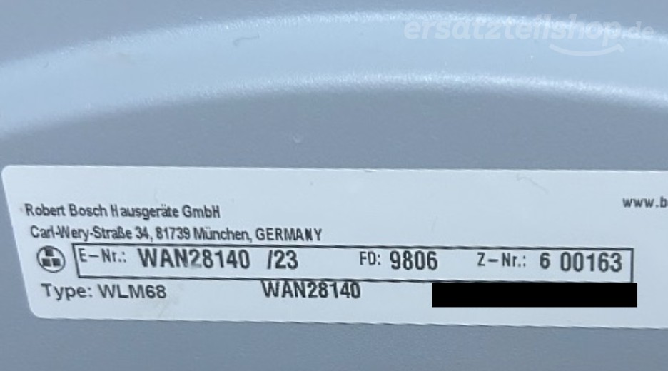 Typenschild Bosch WAN28140/23