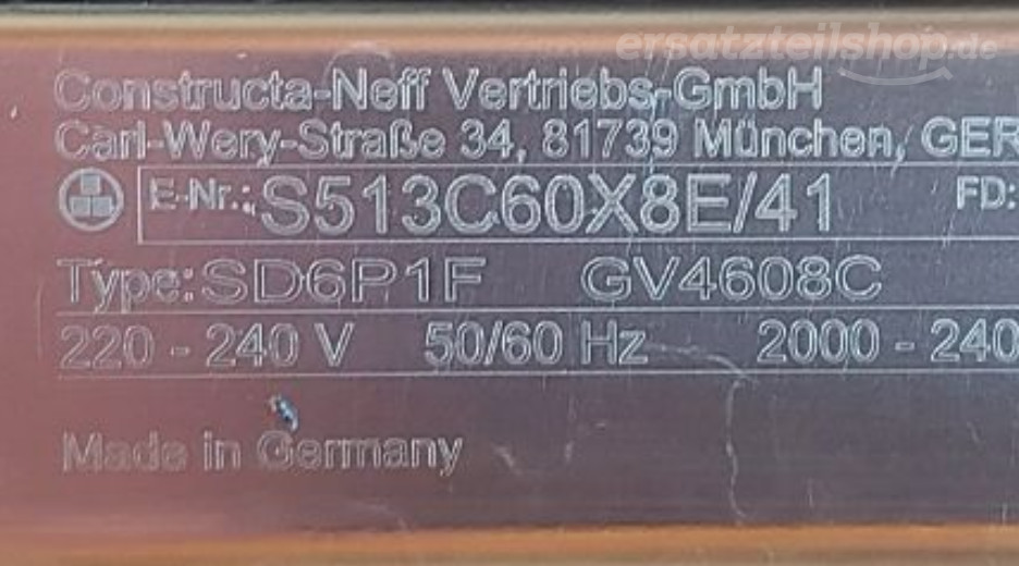 Typenschild Neff S513C60X8E/41