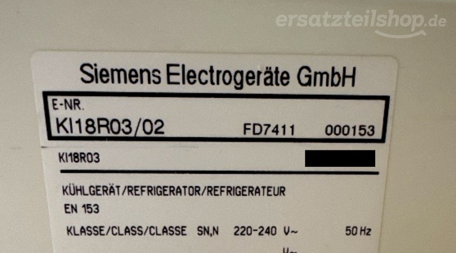 Typenschild Siemens KI18R03/02