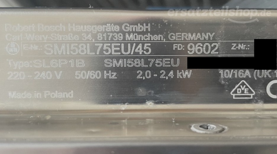Typenschild Bosch SMI58L75EU/45