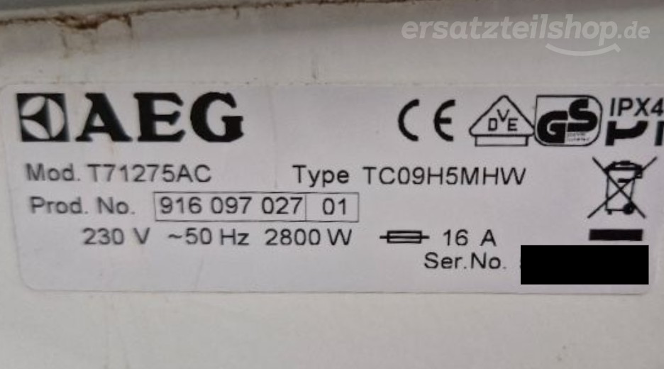 Typenschild AEG T71275AC 91609702701