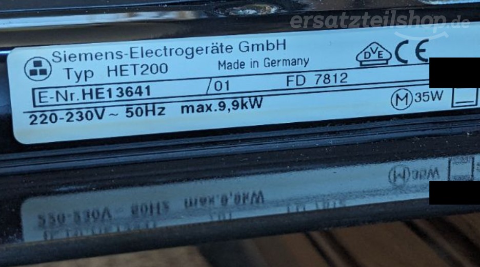 Typenschild Siemens HE13641/01