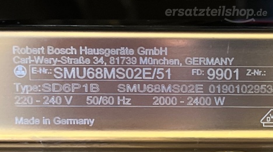 Typenschild Bosch SMU68MS02E/51