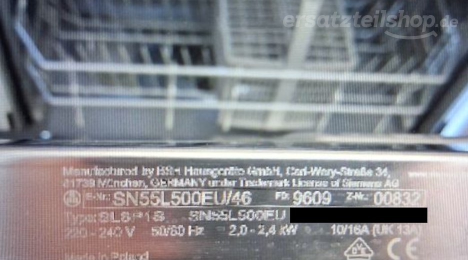 Typenschild Siemens SN55L500EU/48