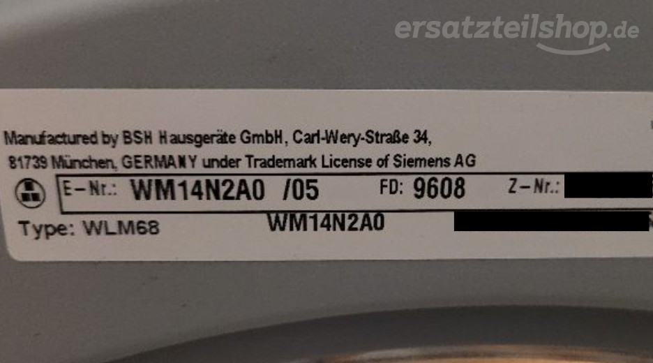 Typenschild Siemens WM14N2A0/05