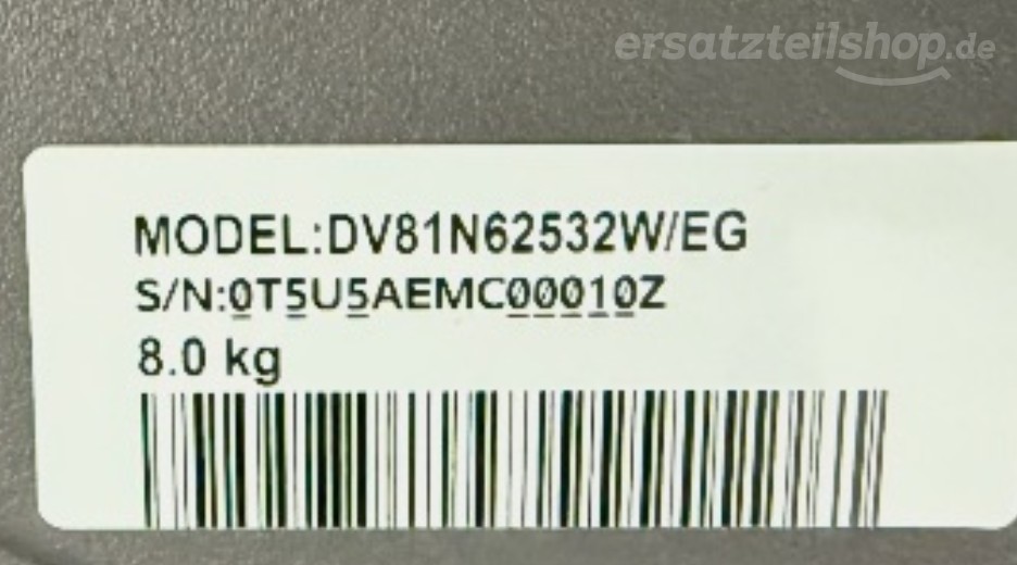 Typenschild Samsung DV81N62532W/EG