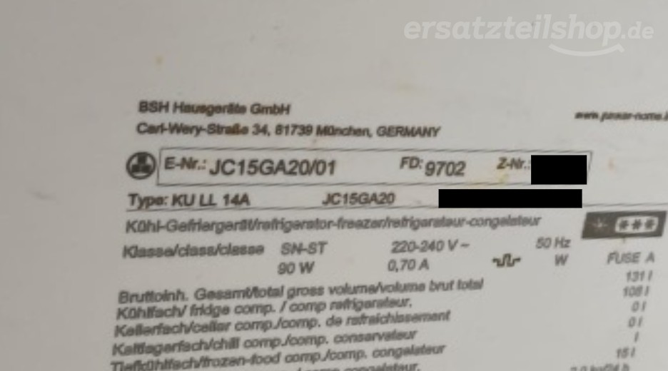 Typenschild Junker&Ruh JC15GA20/01