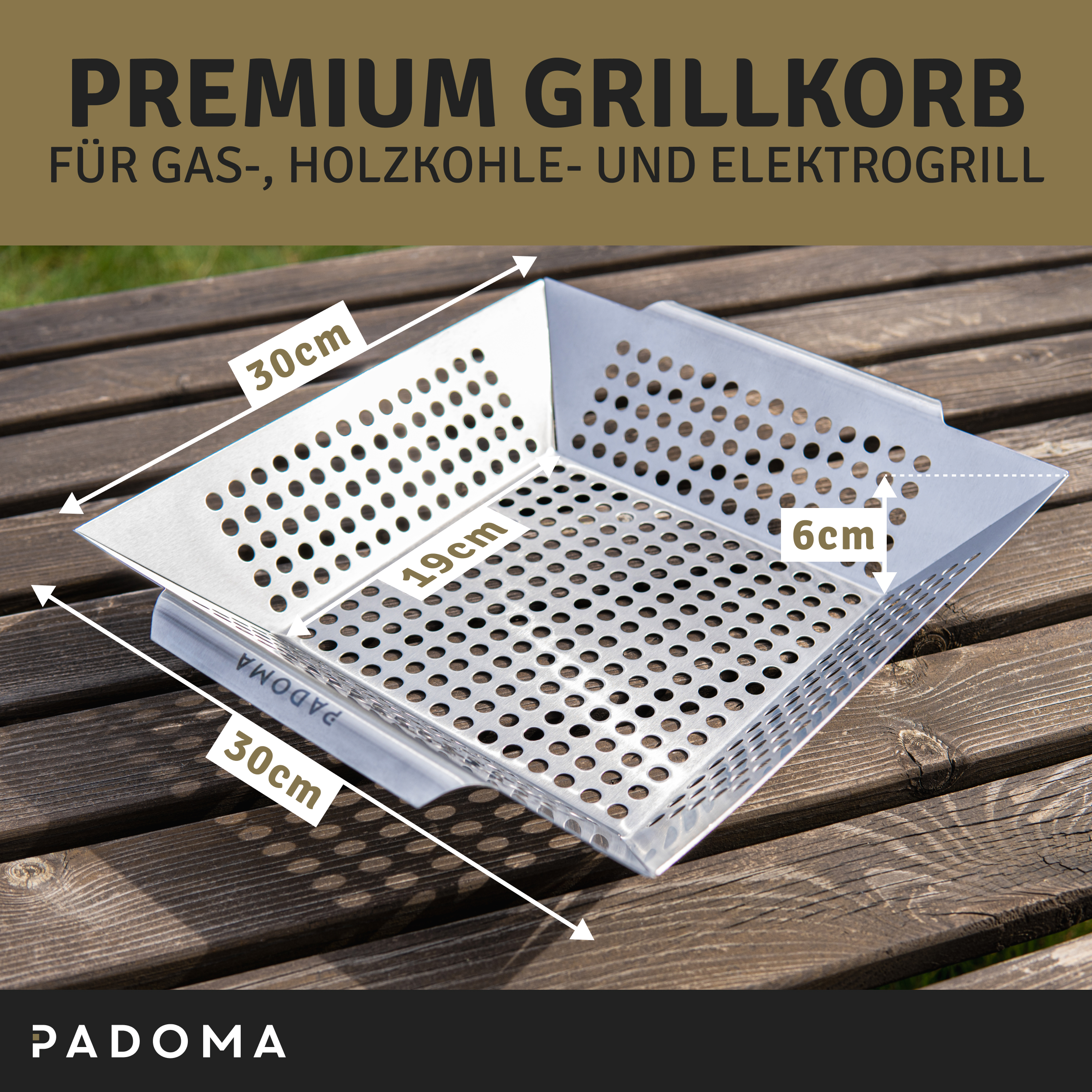 PADOMA Grillkorb aus Edelstahl - Grillschale Edelstahl für Grill mit ergonomischen Henkeln