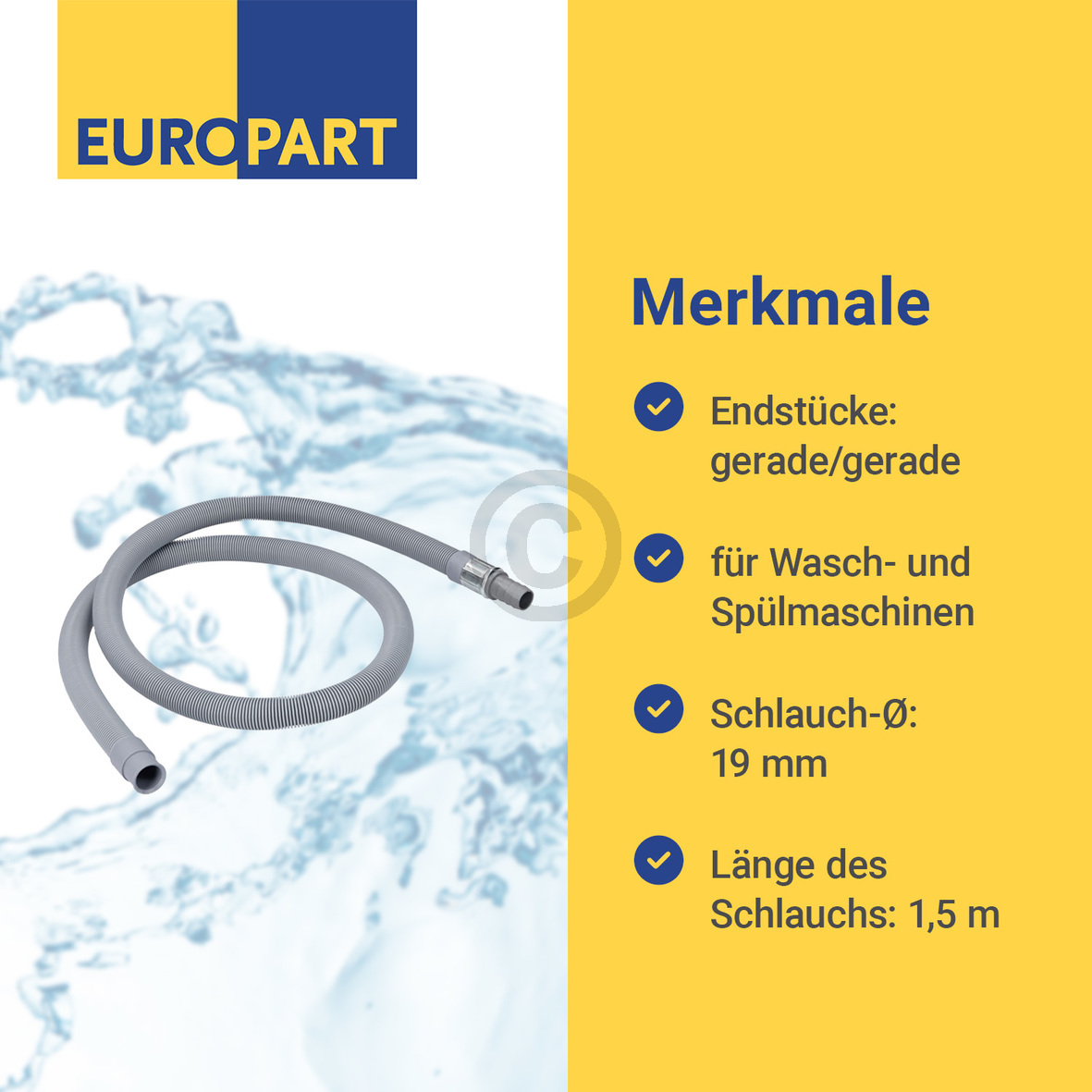 Ablaufschlauchverlängerung 1,5m universal für Waschmaschine Geschirrspüler