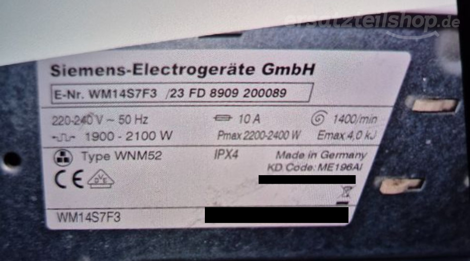 Typenschild Siemens WM14S7F3/23