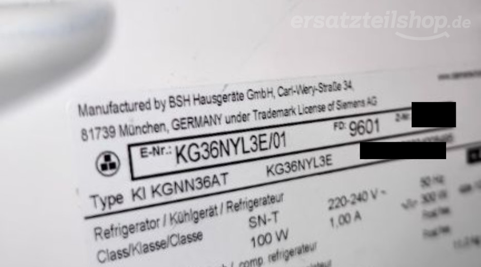 Typenschild Siemens KG36NYL3E/01