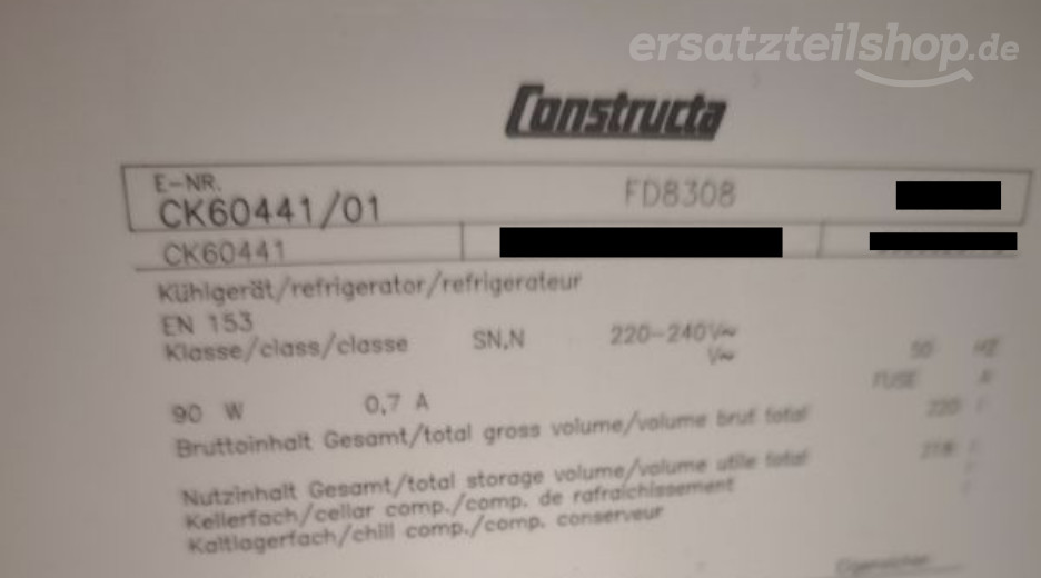 Typenschild Constructa CK60441/01