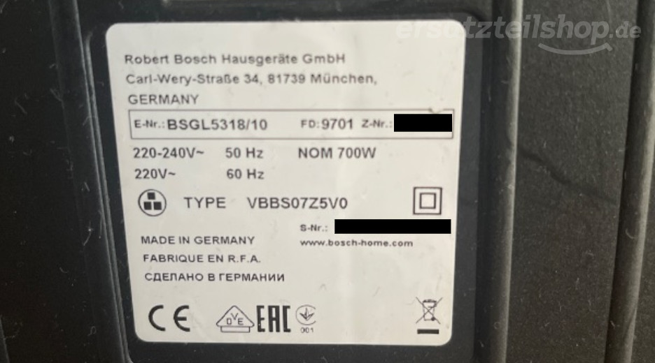 Typenschild Bosch BSGL5318/10