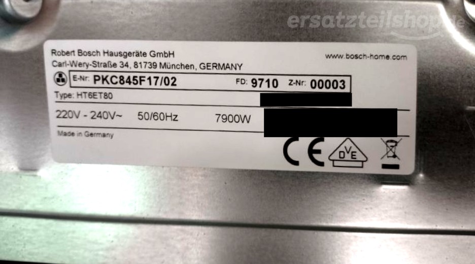 Typenschild Bosch PKC845F17/02
