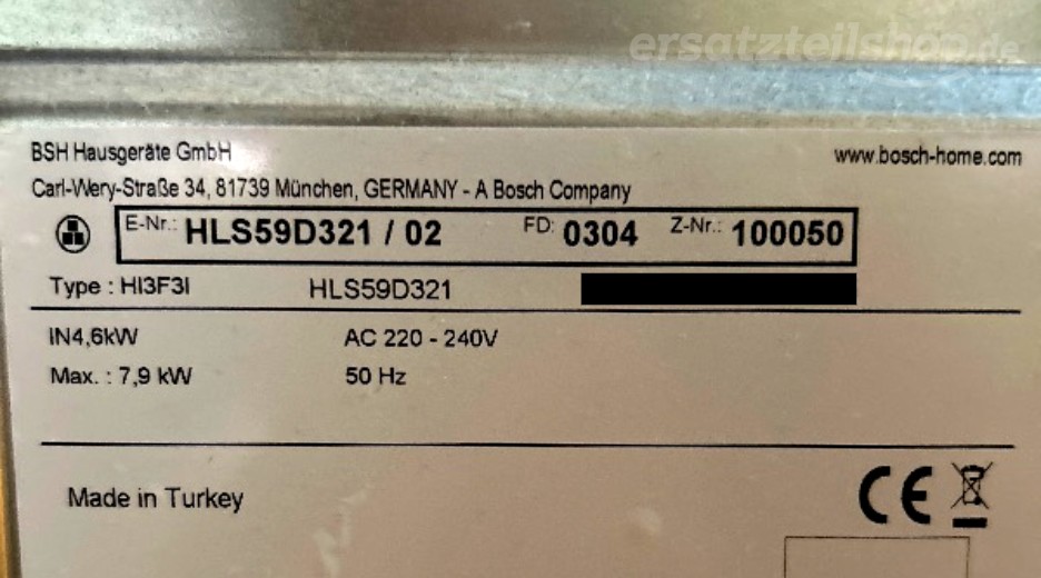 Typenschild Bosch HLS59D321/02