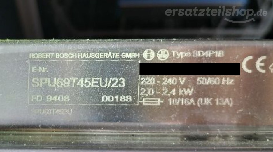 Typenschild Bosch SPU69T45EU/23