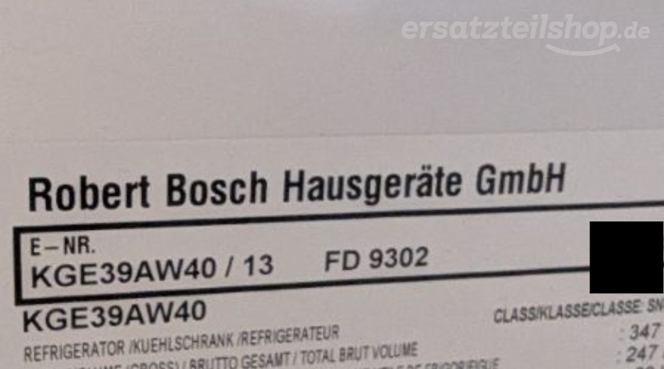 Typenschild Bosch KGE39AW40/13