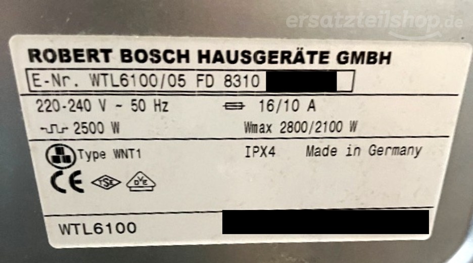 Typenschild Bosch Maxx WTL 6100 WTL6100/05
