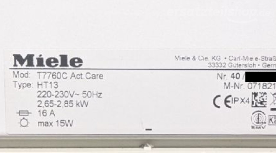 Typenschild Miele Active Care C T7760C