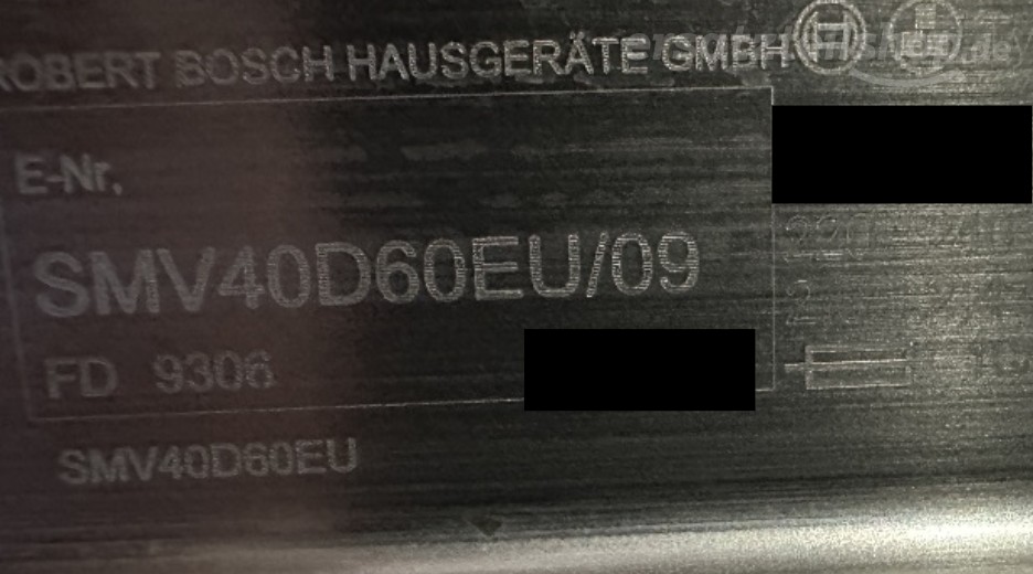Typenschild Bosch SMV40D60EU/09