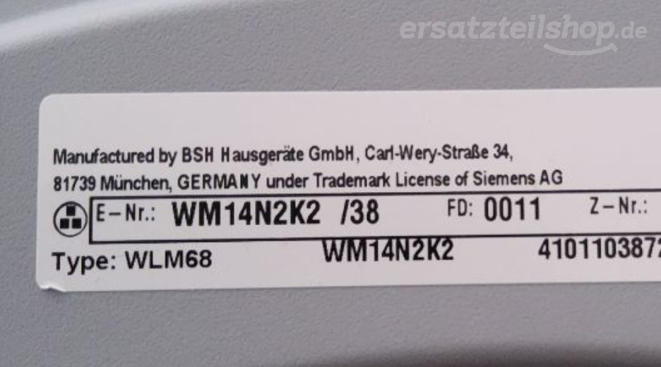 Typenschild Siemens WM14N2K2/38