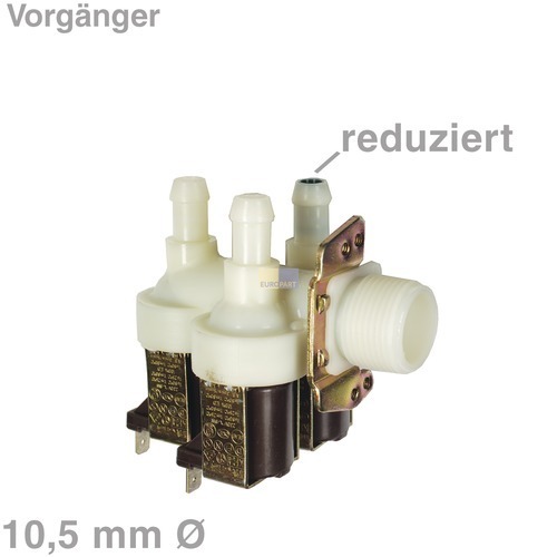 Magnetventil Miele 1678013 dreifach 90° 10,5mmØ mit Reduzierung für Waschmaschine Waschtrockner