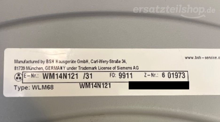 Typenschild Siemens WM14N121/31