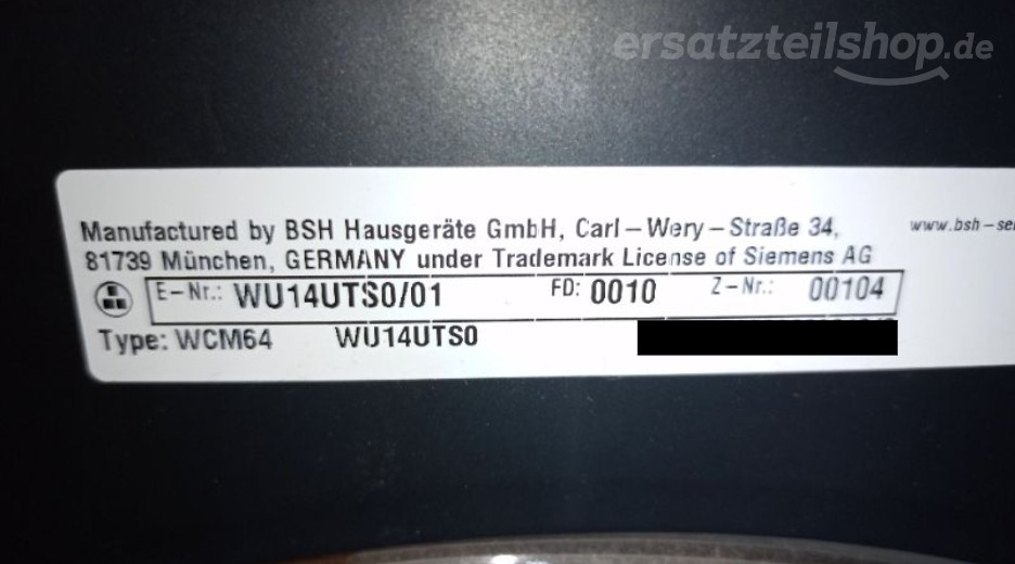 Typenschild Siemens WU14UTS0/01