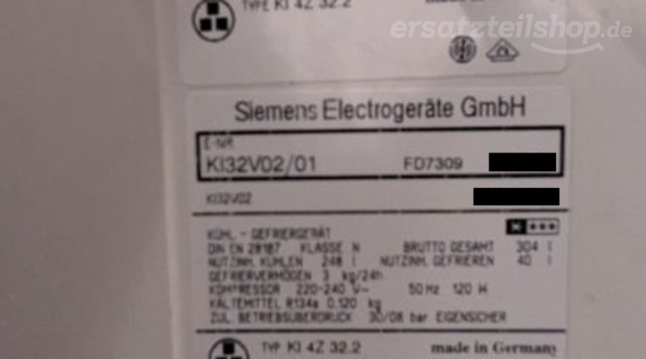 Typenschild Siemens KI32V02/01