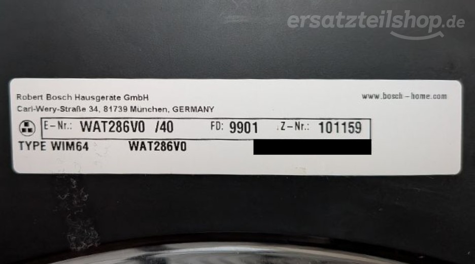 Typenschild Bosch WAT286V0/40