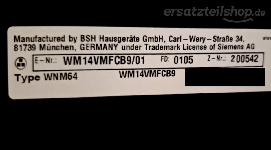 Typenschild Siemens WM14VMFCB9/01